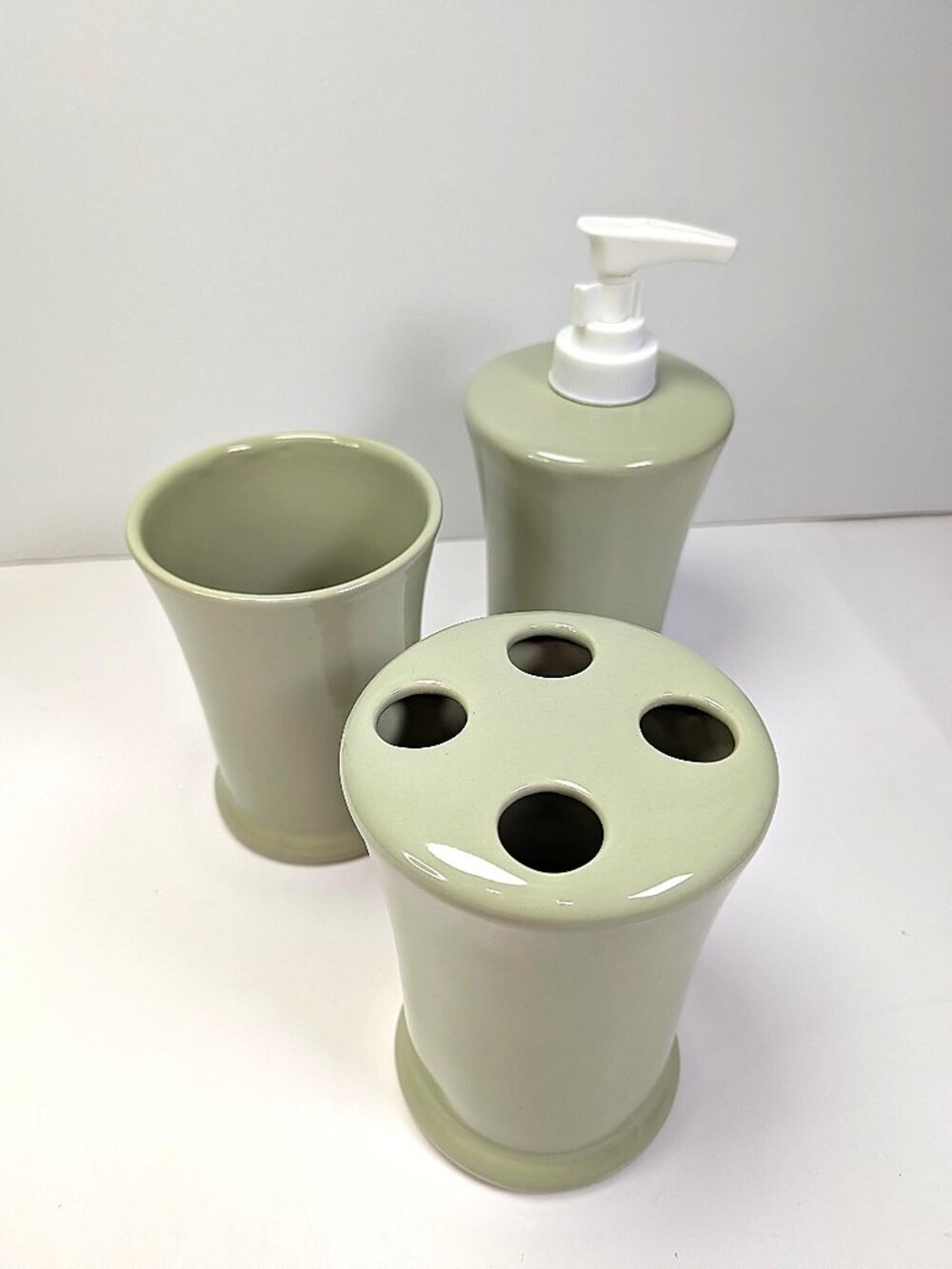 Sage Green Ceramic Bathroom Accessory Set - 3 Piece (Target 2008)